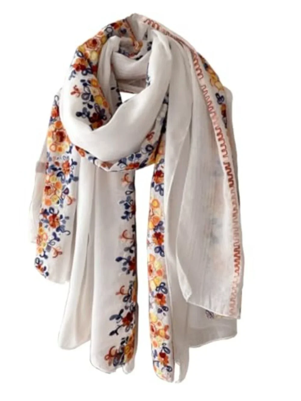 Ethnic Floral Embroidered Shawl Wrap Lightweight Sun Protection Beach Scarf